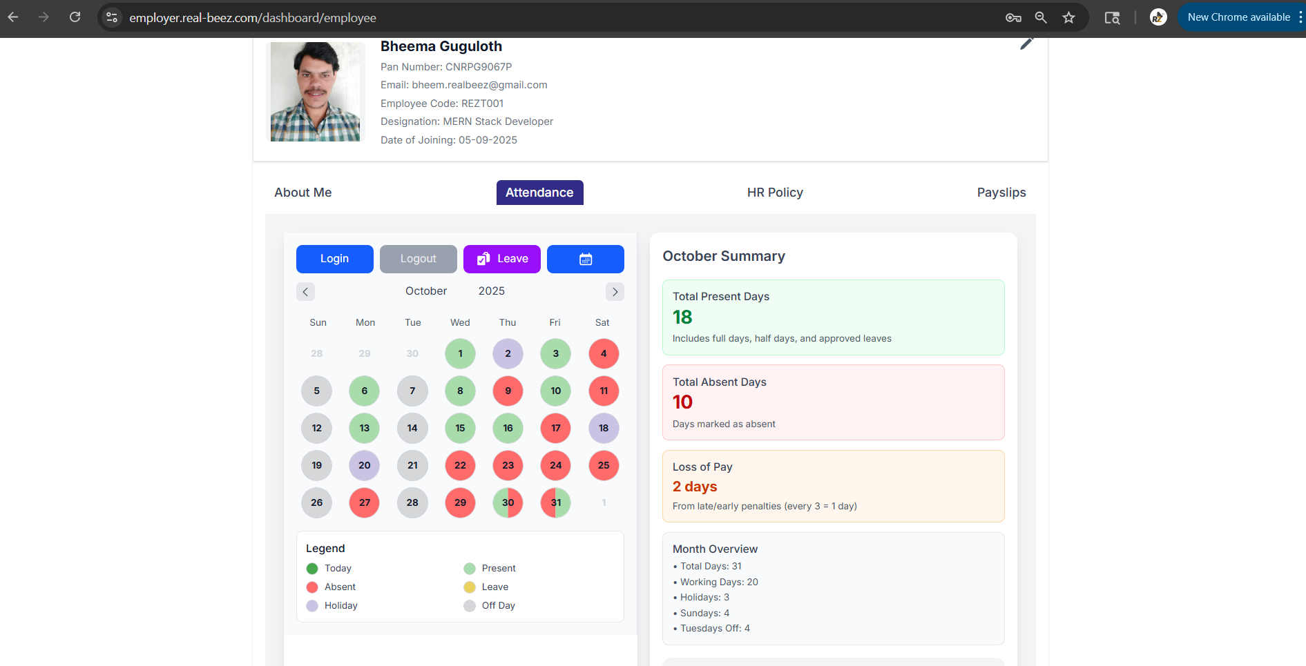 HR Dashboard (Admin / Manager / Employee)